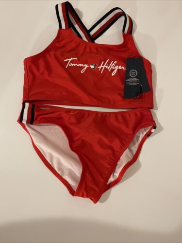 Tommy Hilfiger Girls 2 Piece SwimSuit Bikini Red Size XL (16)