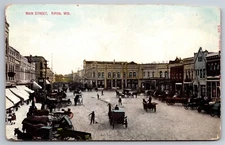 Main Street Birdseye Horses Wagons Business Ripon WI Early C1900 Postcard U20