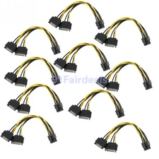 10 Pcs Dual 15-pin SATA to PCI-E 8-pin (6+2) Male Video Card Power Cable Ship@US