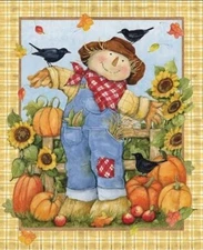 36" X 44" Panel Scarecrow Autumn Fall Harvest Time Cotton Fabric Panel D515.39