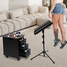 Rolling Tattoo Case Portable Makeup Suitcase w/Tattoo Hand Rest Bracket Black