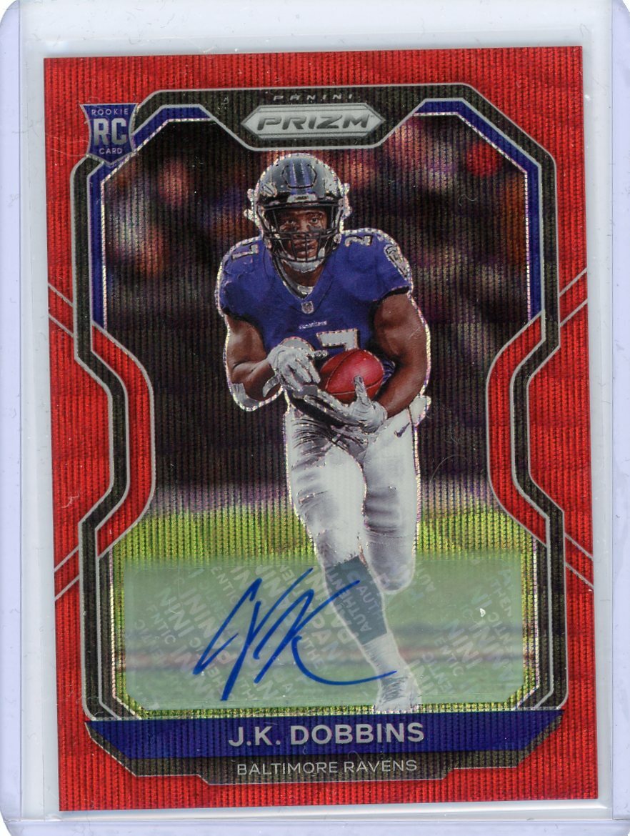 2020 Panini Prizm Rookie Autographs Ruby Wave #379 J.K. Dobbins #014/149