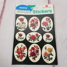 Vintage American Greetings Scented Rose Stickers 2 Sheets Sealed Realistic Oval