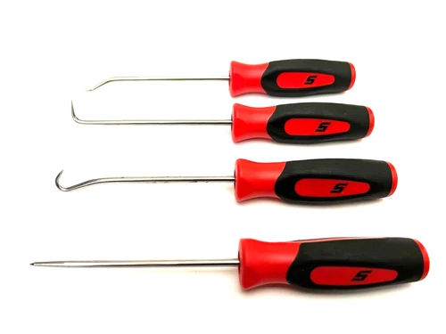 Snap On Tools NEW SGASA204CR 4pc Mini RED Soft Grip Awl Hook Pick Set USA