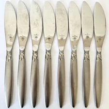 8 Pc Pfaltzgraff stainless 18/0 Satin Laurel Frosted handle Dinner Knives￼