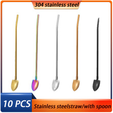 10 PCS Reusable stainless steel straw and spoon suitable for smoothies/cocktails