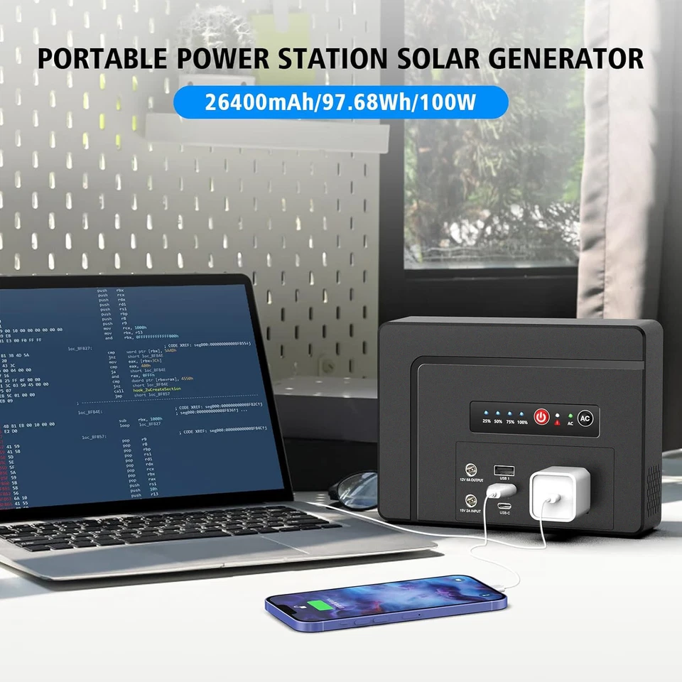 Banco de energía portátil de 100 W para teléfono portátil cargador rápido de batería central eléctrica para camping Foto 3 de 4