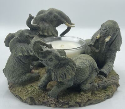 Elephant Herd Family Decorative Mantle Circular Candle Holder  8  Decor