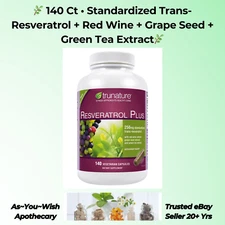 TruNature Resveratrol Plus 140 Ct. Standardized Trans-Resveratrol 250mg Exp 8/26