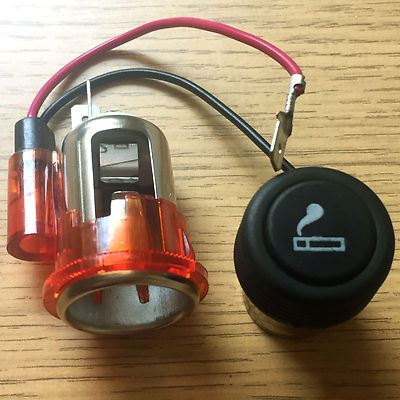 Car Cigarette Lighter 12V 20mm and Replacement Socket Glowing in Red