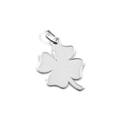 SOLID 18K WHITE GOLD PENDANT MINI FLAT FOUR LEAF LENGTH 1.3 CM 0.4 INCHES CHARM