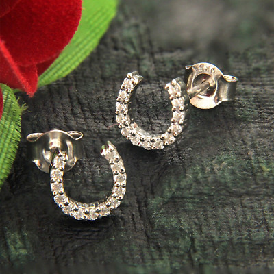 0.50 Ct Round Cut Simulated Diamond Horseshoe Stud Earrings 14K White Gold Over