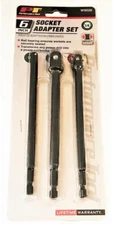 3PC PERFORMANCE TOOL 6" IMPACT POWER EXTENSION BAR ADAPTER DRILL BIT SOCKET SET