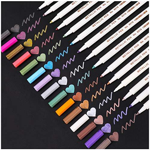 Metallic Marker Pens - 15 Colors Hard Fine Tip Metallic Markers for Black Pap...