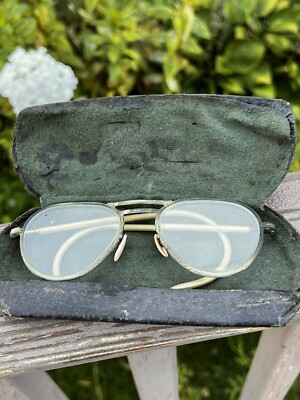 Vintage Willson? Aviator Glasses W/ Metal Case Steampunk Futuristic Industrial