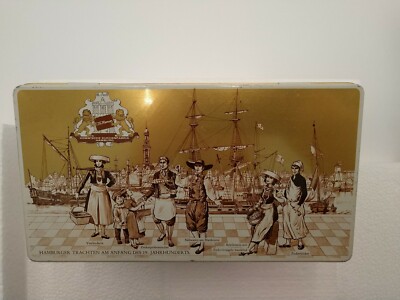ECHTE KEMM BRAUNE KUCHENFABRIK HAMBURG W-GERMANY TIN BISCUIT BOX HINGED VG