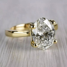 3 Ct Oval Cut Diamond Created Wedding Solitaire Ring 14k Yellow Gold Plated