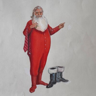 VINTAGE Santa Claus with Tie Illustration Drawing Sketch - Possibly by Al Parker