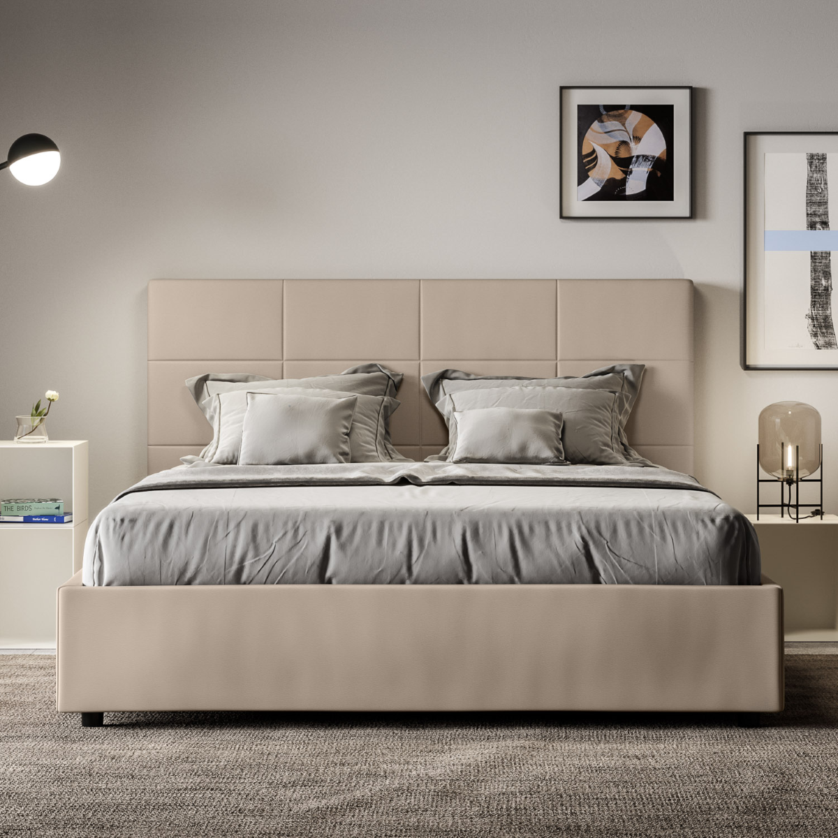 Letto Mika 160x190 rete e contenitore tortora