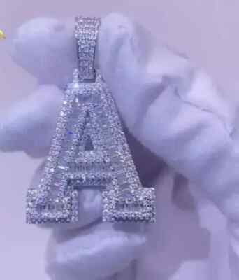 2 CT Baguette & Round Moissanite Custome Letter A Men's Pendant Sterling Silver