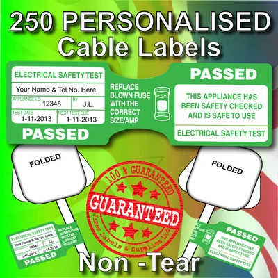 JAMES LABELS 250 Electrical Safety Test PAT Labels - STRONG Cable Tags/Labels Personalised