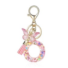 Fashion Alphabet Initial Letter Keychain Tassel Butterfly Pendant Key Ring O