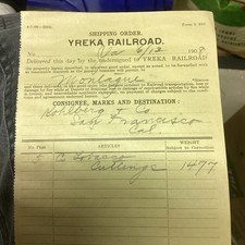 1908 Kohlberg & CO Tobacco Shipping Order Yreka Railroad CA