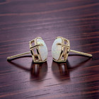 ESTATE VINTAGE SOLID 14K YELLOW GOLD CREATED OPAL 9.8mm OVAL STUD EARRINGS #7913 — photo 3