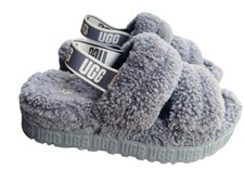 UGG Oh Fluffita Sheepskin Platform Slippers Women's Size 10 Gray Double Strap