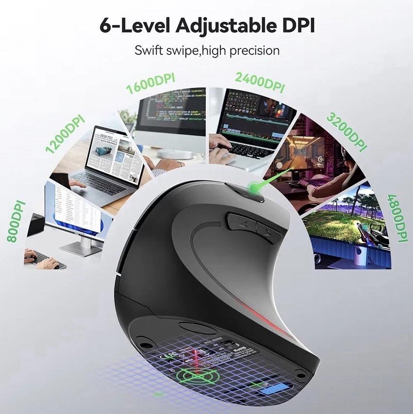 TECKNET Ergonomic Mouse, Wireless Bluetooth Vertical Mouse 4800 DPI Silent Mouse - Image 2 of 4