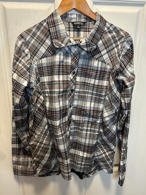 Kerrits Plaid Performance Shirt Women s Large Snap Front Technical Hiking Riding