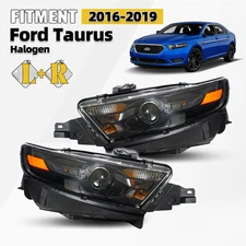 Black Trim Headlights For 2016-2019 Ford Taurus Halogen Projector Pair L+R Side