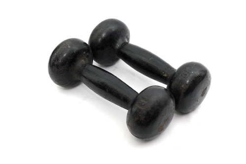 PAIR antique Oval Head 3Lb Dumbbells Unbranded Cast Iron 6 Lb Total marked 3