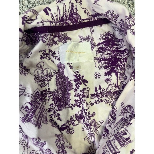 VINTAGE RARE Victoria’s Secret Purple Toile Long Pajama Set Womens L 100% Cotton - Picture 2 of 13