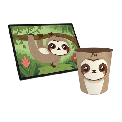 ITENGA Papierkorb Mülleimer mit Schreibunterlage FAULTIER Kawaii Set Kunststoff