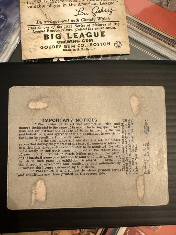 Tarjeta conmemorativa Goudey Big League Chewing Gum R320 Lou Gehrig #37 Plus 1934 Foto 4 de 4