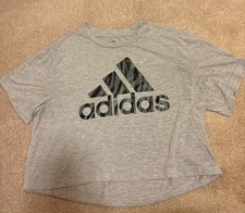 Adidas AEROREADY T-Shirt Womens M Gray Heather Short Sleeve Top Cropped Logo