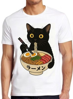 T-Shirt Ramen Nudel schwarz Katze Feinschmecker Liebhaber Meme Top cool Geschenk 2588