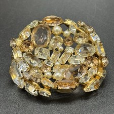 Vintage Signed Schreiner Inverted Glass Dome Cluster Brooch UV Reactive