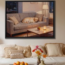 Oil Painting Dog Labrador Framed Canvas Print Living Room Decor Pet Artwork