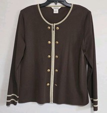 Lovely EXCLUSIVELY MISOOK Brown/Gold Knit Zip Acrylic Cardigan Womens L