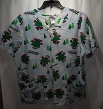 Women's Mr. Christmas  Little Miss Christmas Light Blue Scrub Top XL