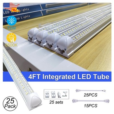 25PCS 4Foot Led Shop Lights 4Ft Led Work Garage Ceiling Light Fixture 72W 6500K