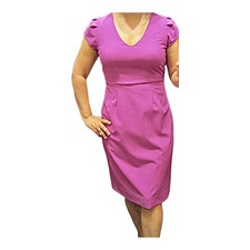 J.Crew Stretch Wool Sheath Dress 6 Fuchsia Pink Cap Sleeve Career Party V-Neck