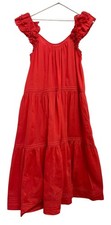 The Great Dress Womens Small Red Ruffle Sleeve Tiered Cotton Maxi Sundress