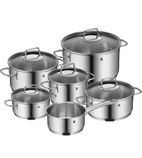 WMF Astoria Topfset Induktion 6-teilig, Kochtopf Set mit Glasdeckel, Cromargan