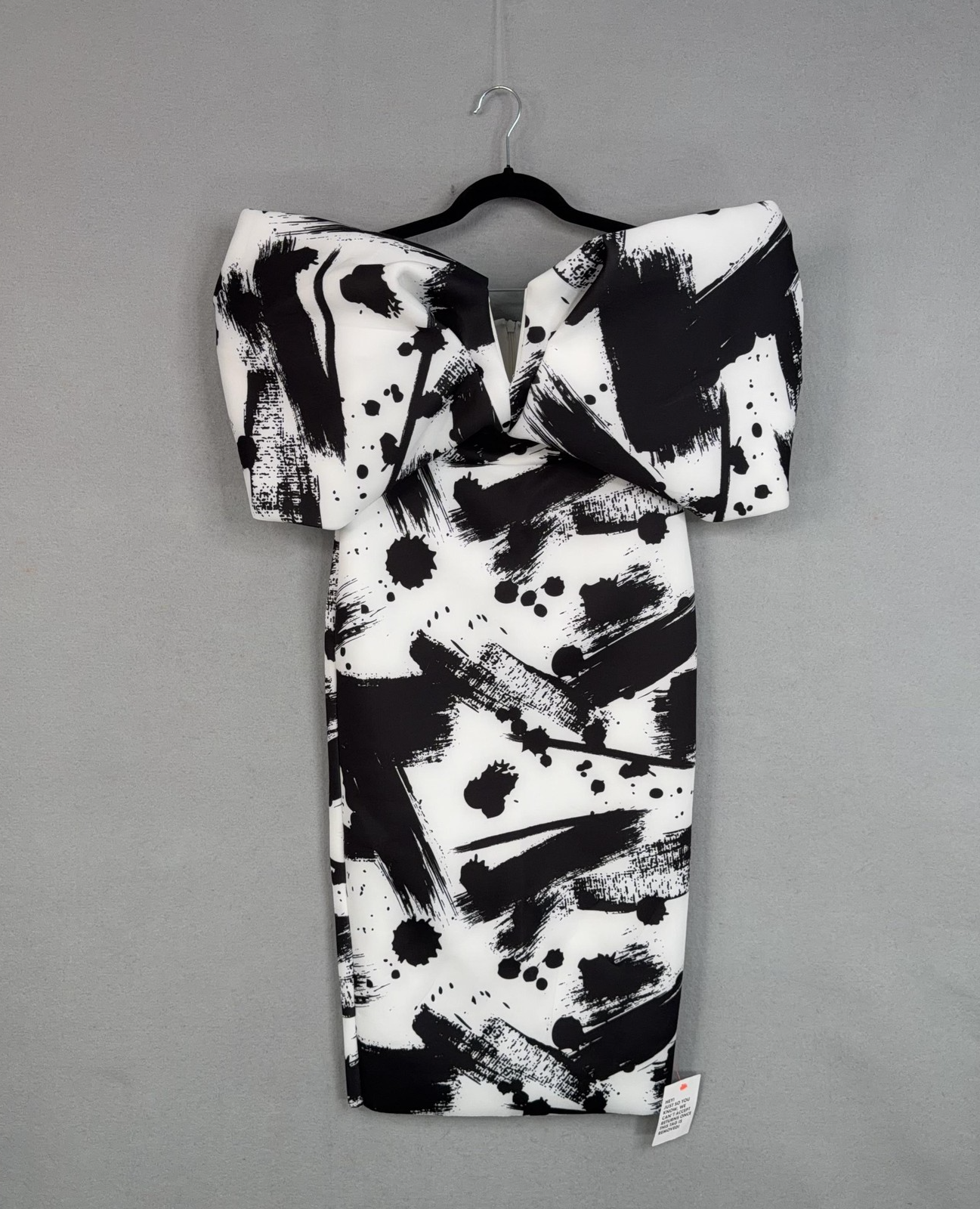 ASOS DESIGN Dress Womens 8 White Black Graphic Bow Off Shoulder Bodycon Pencil