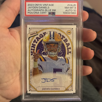 #ad 2023 Onyx Vintage Football Blue Signatures #VAJD Jayden Daniels Auto PSA 10 $399.00