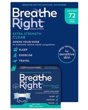 Breathe Right Nasal Strips, Extra Clear for Sensitive Skin, 72 Clear Strips