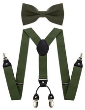 Men's Solid Color Suspender and Silk Bow Tie Sets Adjustable Braces